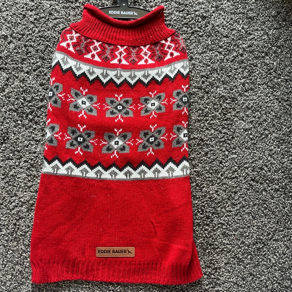 Eddie Bauer Red and White Knit Dog Sweater